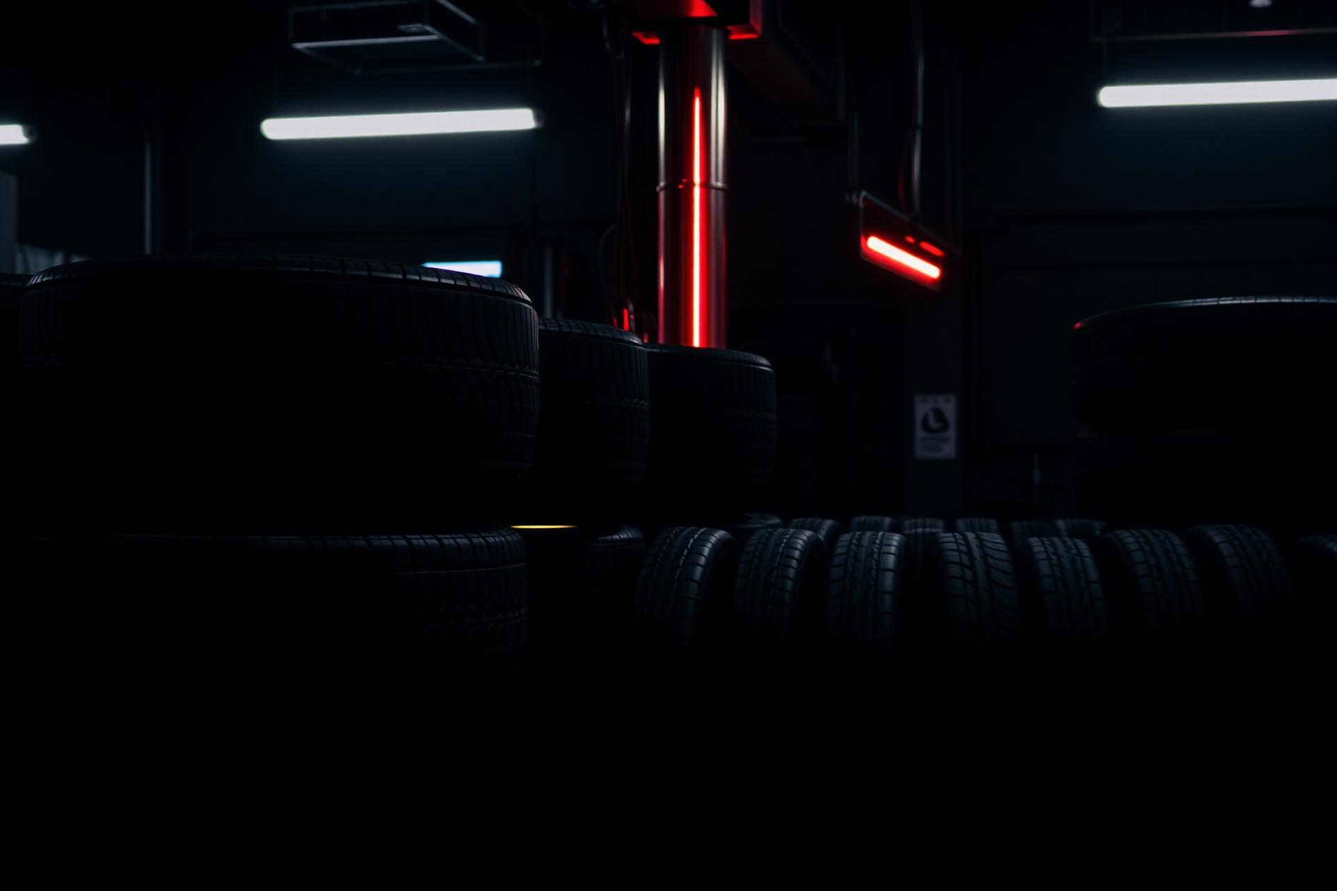Stacks of tires inside a West El Paso tire shop